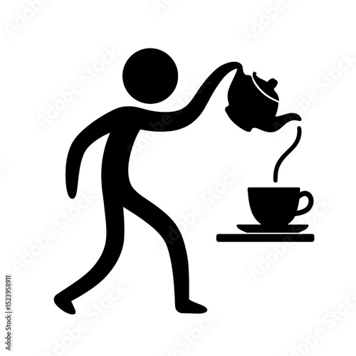 Tea pouring icon of person serving hot beverage from teapot