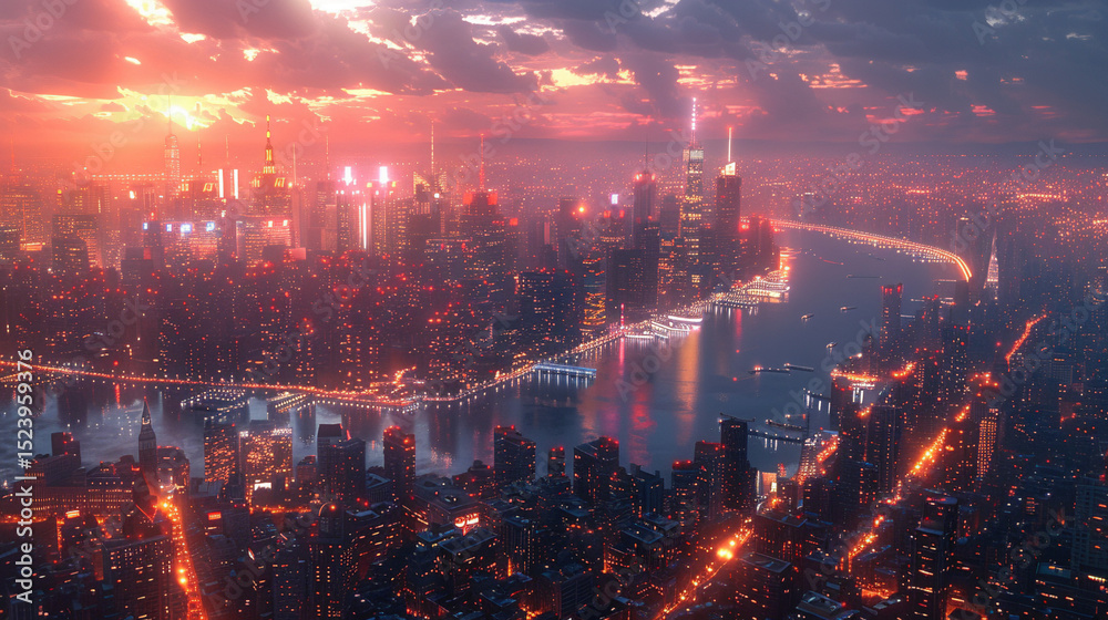 Fototapeta premium Urban Metamorphosis: Day to Night Time-Lapse