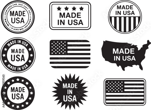 Made in USA Stamp Vector Design

USA Flag Badge Silhouette Art

American Quality Label Vector Scene

Patriotic Made in America Emblem

USA Product Mark with Stars & Stripes