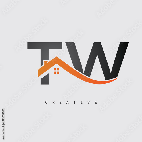 TW Real Estate Creative Logo – Minimalist House Roof Monogram for Property, Realtor & Construction Branding
