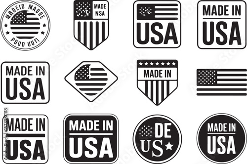 Made in USA Stamp Vector Design

USA Flag Badge Silhouette Art

American Quality Label Vector Scene

Patriotic Made in America Emblem

USA Product Mark with Stars & Stripes