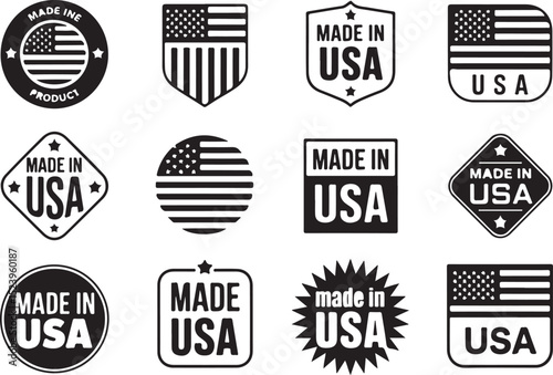 Made in USA Stamp Vector Design

USA Flag Badge Silhouette Art

American Quality Label Vector Scene

Patriotic Made in America Emblem

USA Product Mark with Stars & Stripes