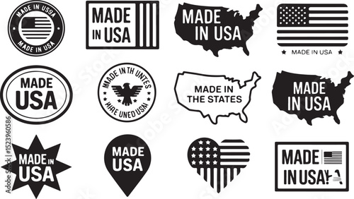 Made in USA Stamp Vector Design

USA Flag Badge Silhouette Art

American Quality Label Vector Scene

Patriotic Made in America Emblem

USA Product Mark with Stars & Stripes