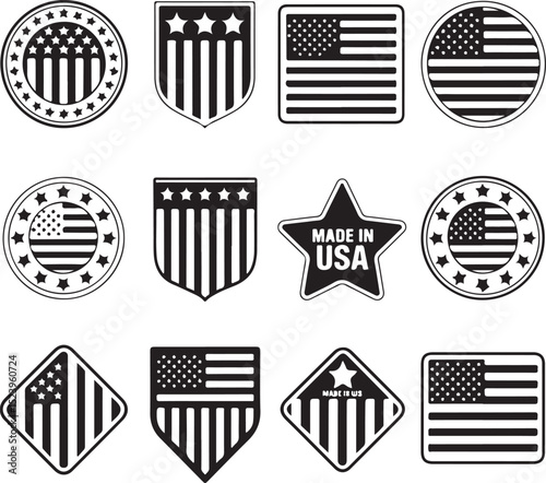 Made in USA Stamp Vector Design

USA Flag Badge Silhouette Art

American Quality Label Vector Scene

Patriotic Made in America Emblem

USA Product Mark with Stars & Stripes