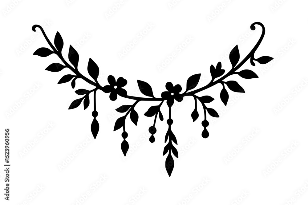 Naklejka premium Floral decorative border design with leaves and flowers in silhouette 