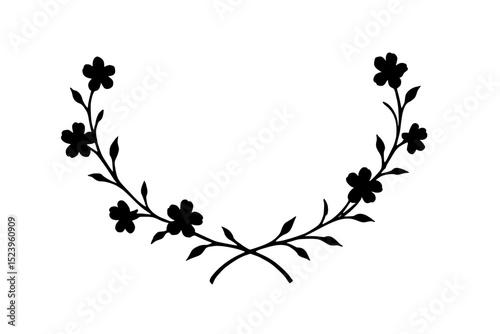 Floral wreath design in black silhouette style on white background  