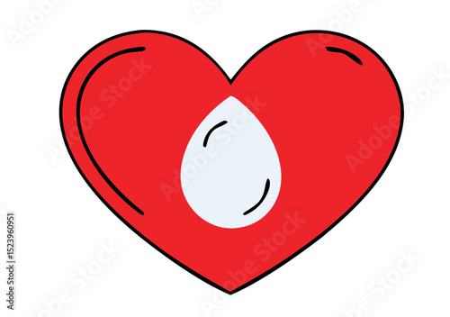 A red heart shape with a white droplet in the center, symbolizing love and care, possibly related to health or blood donation.
