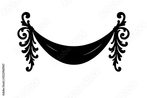 Decorative black curtain design with bows and floral accents  