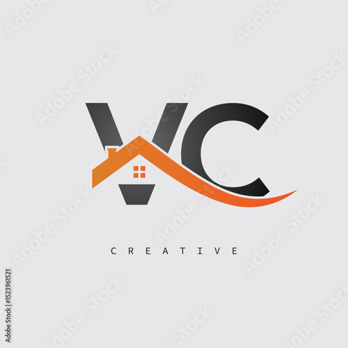  VC Real Estate Creative Logo – Minimalist House Roof Monogram for Property, Realtor & Construction Branding