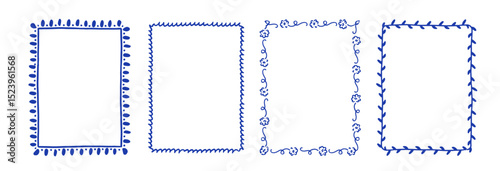 Set of line frames with wavy, curly edges. Ornaments, patterns. Doodle, cute retro borders. Design for card, invitation, cover, packaging. La dolce vita style.