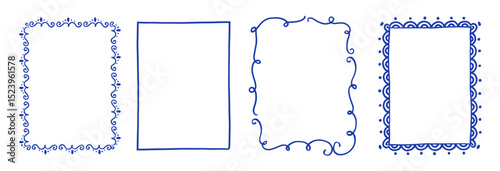 Set of line frames with wavy, curly edges. Ornaments, patterns. Doodle, cute retro borders. Design for card, invitation, cover, packaging. La dolce vita style.