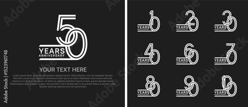 logo anniversary set. white color on black background for special event