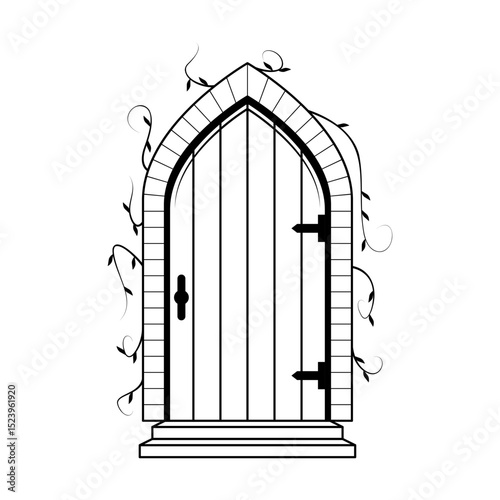 Abstract Doodle Black Line Door Interior Wooden Entrance Indoors Exit Home Out Background Vector Design Banner Party Invitation Template