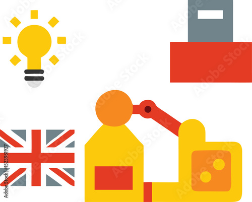 Industrial Tools Icons – UK Flag & Robot Arm