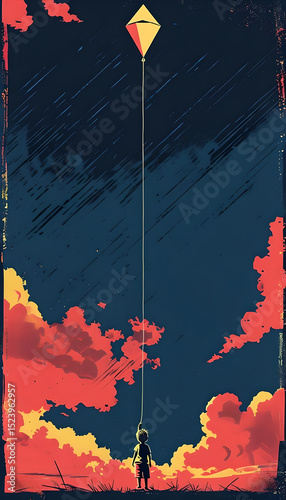 Dreamy Mobile Wallpaper Featuring Child Gazing At Kite