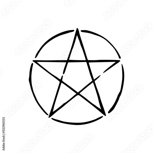 Star in a circle, pentagram. Black outline on a white background. Isolated symbol