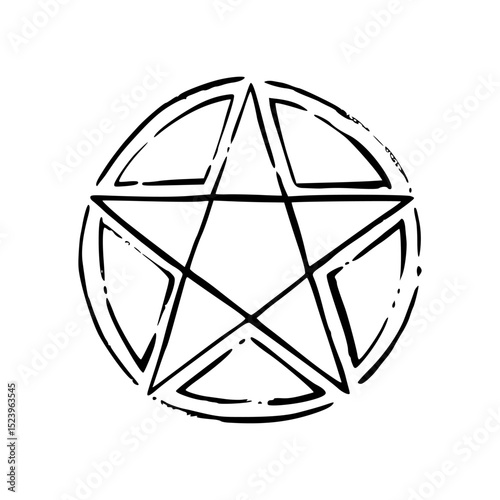 Star in a circle, pentagram. Black outline on a white background. Isolated symbol