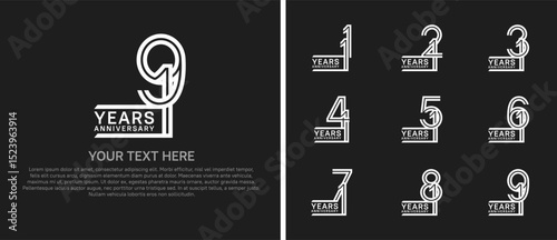 logo anniversary set. white color on black background for special event