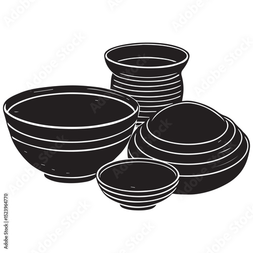 stack of bowls plate, white isolated