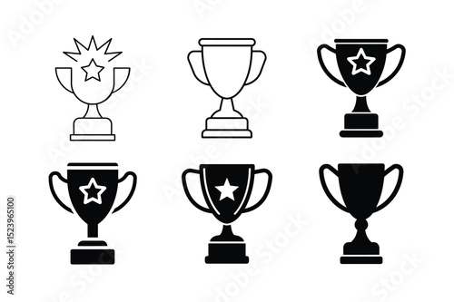 Trophy Cup Silhouette and Outline Icon Set vector illustration