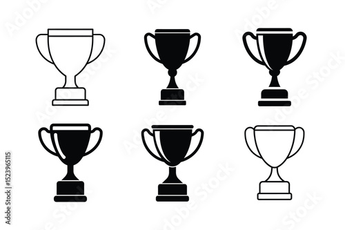 Trophy Cup Silhouette and Outline Icon Set vector illustration