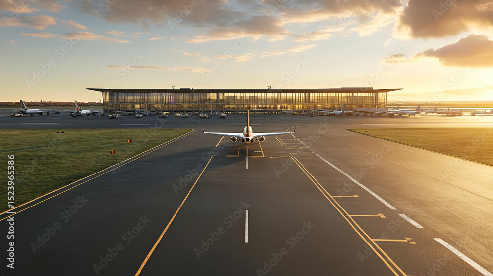 Fototapeta premium Modern Airport Terminal At Sunset