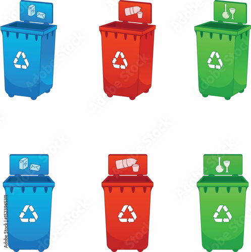 Cartoon illustration of trash can collection. Vector illustration.