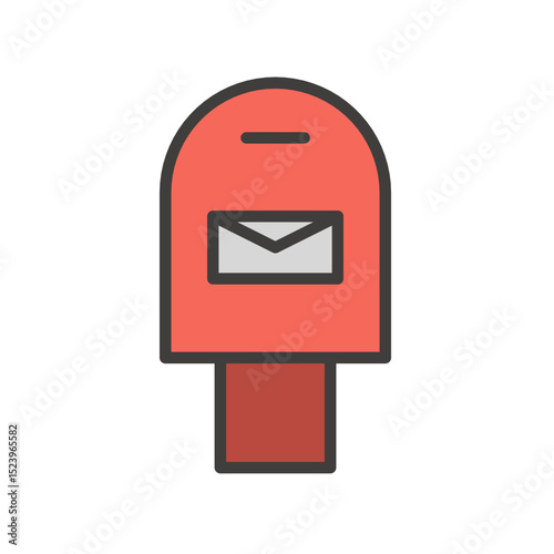 Flat Red Mailbox Icon with Outline