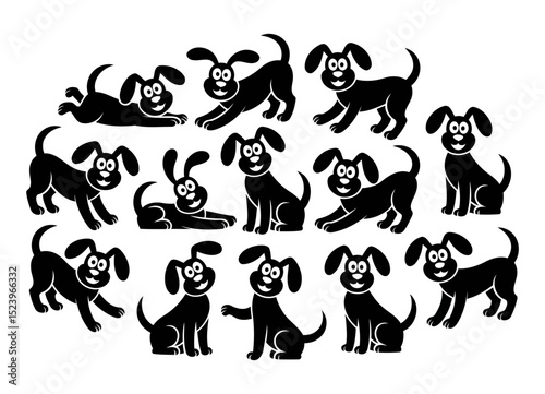 Cute Black Dog Illustrations in Funny and Active Stances for Kids Designs and Transparent Digital Artwork