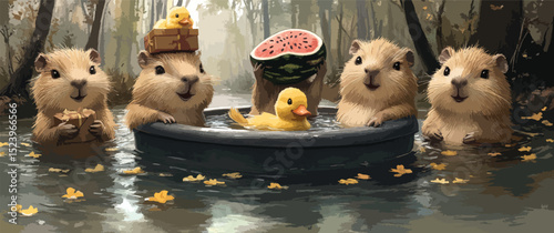  Summer Picnic with Cartoon Guinea Pigs