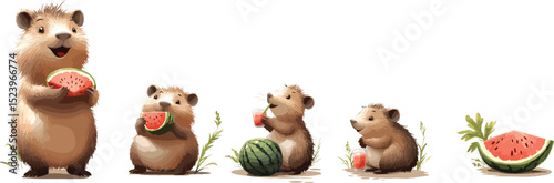 Guinea Pigs Sharing Watermelon