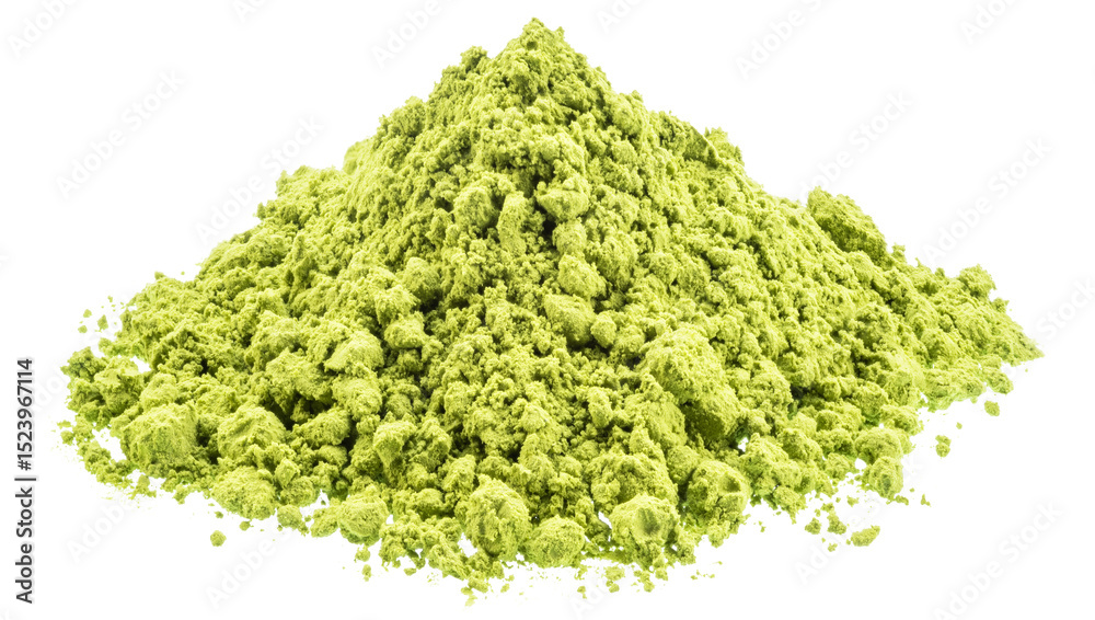 Obraz premium Matcha tea, finely ground powder of green tea on white background. File contains clipping path.