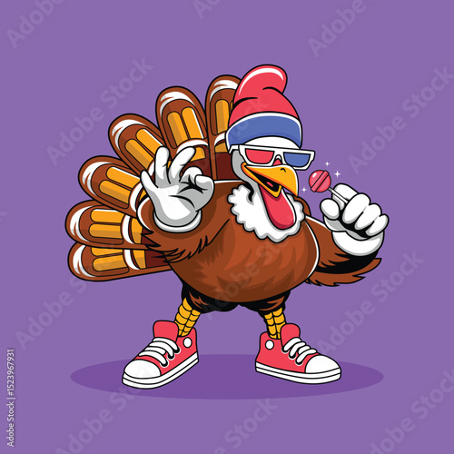 Turkey Vector Thanksgiving With Lollypop Candy in The Purple Background