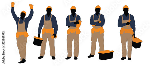 Construction Workers Silhouette Vector Illustration on White Background