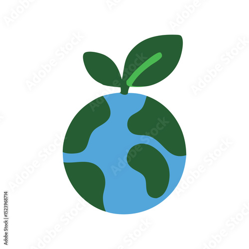 A stylized illustration of the Earth with fresh leaves sprouting from its top, symbolizing environmental awareness, sustainability, and the importance of protecting our planet