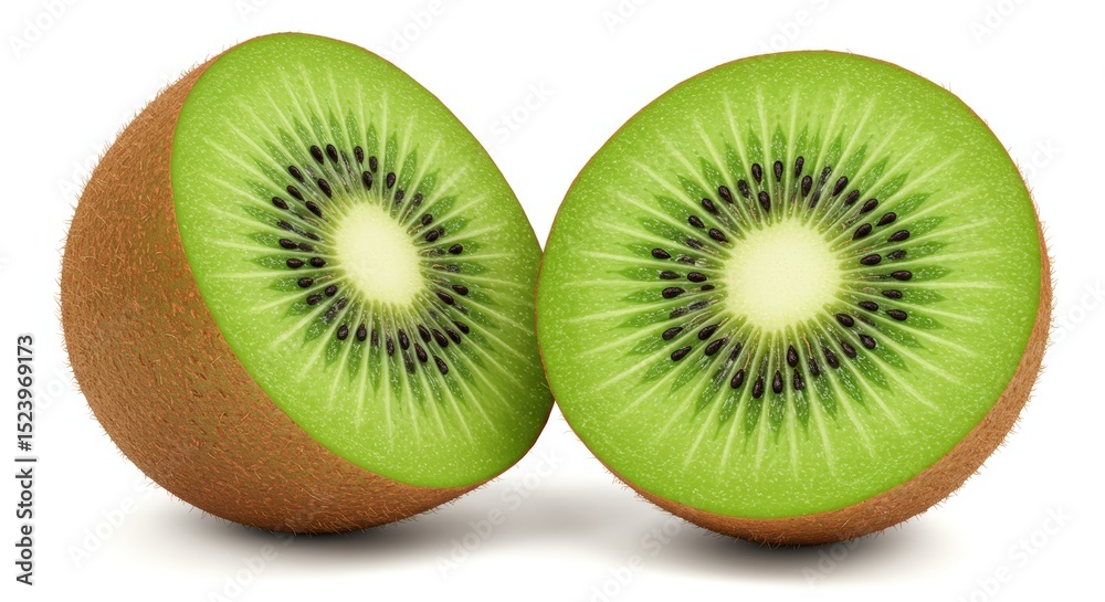 Fototapeta premium Hyper-Realistic 3D Render of a Kiwi Sliced in Half on White Background