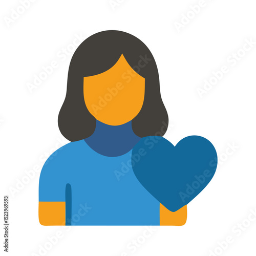A female figure is depicted holding a heart symbol, conveying themes of love, care, and support. The flat design style makes it versatile for various uses.