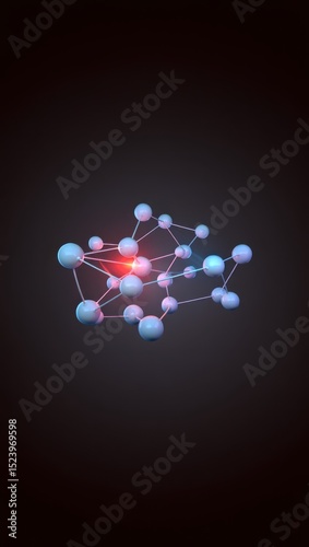 A glowing network of interconnected spheres floats in a dark void