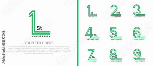 logo anniversary set. green color double line on white background for special event