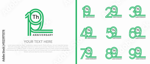 logo anniversary set. green color double line on white background for special event