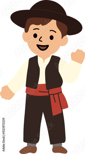 Adorable child in traditional Portuguese costume showcasing cultural heritage with colorful, historical clothing perfect for festivals and celebrations.