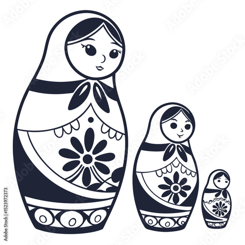 Three nested matryoshka dolls illustration