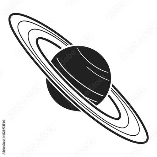 Simple black and white illustration of saturn
