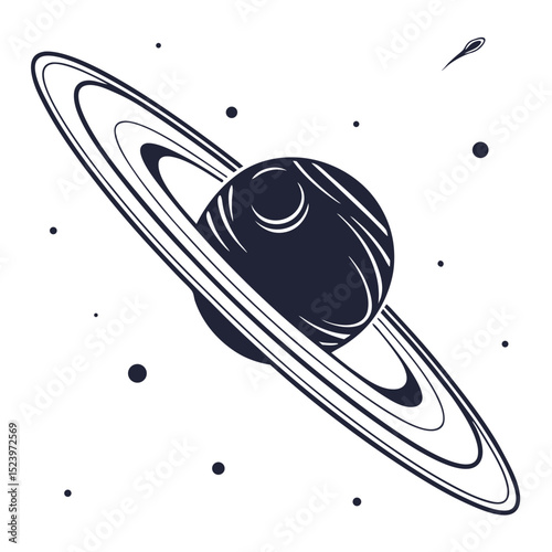 Stylized saturn planet with rings and space dust