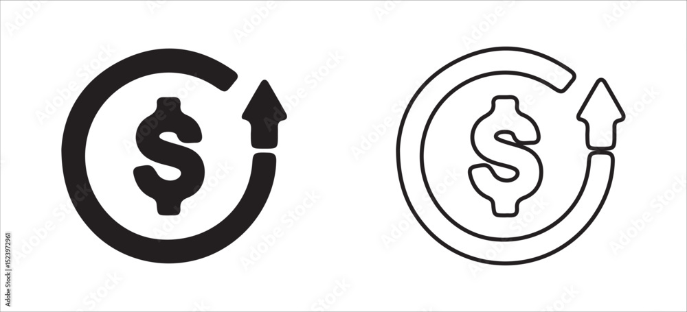 Financial Growth Icon with Dollar Sign and Upward Arrow – Vector Line Art. Victor illustration eps 10 Financial Growth Icon with Dollar Sign and Upward Arrow – Vector Line Art. Victor illustration eps 10