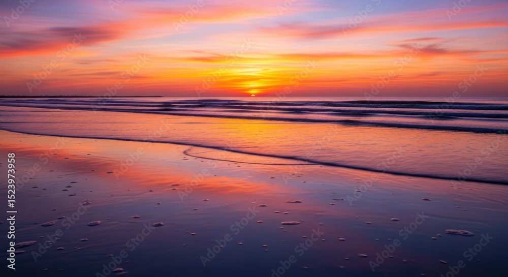 Fototapeta premium Vibrant sunrise over a tranquil beach.