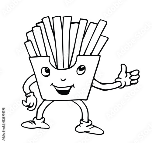 Cute fried potatoes cartoon character hand drawn sketch