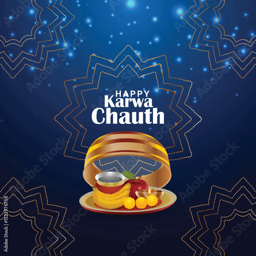Realistic design concept of happy karwa chauth celebration background