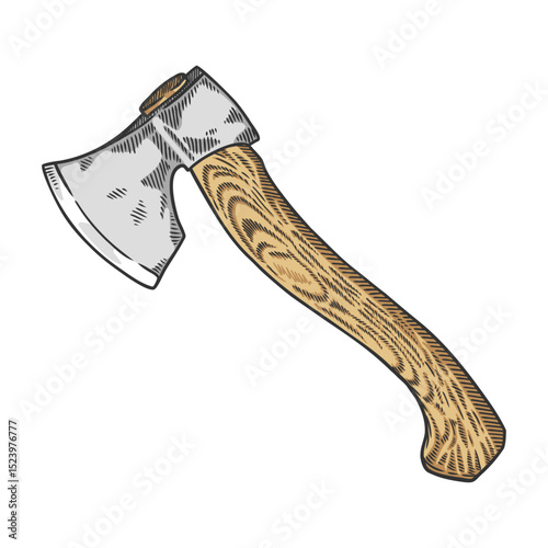 Vector Illustration of Old Style Hatchet with Wooden Handle