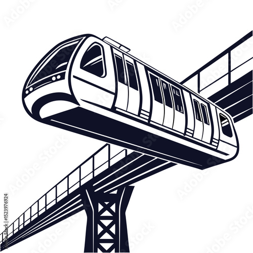 Modern monorail train on elevated track